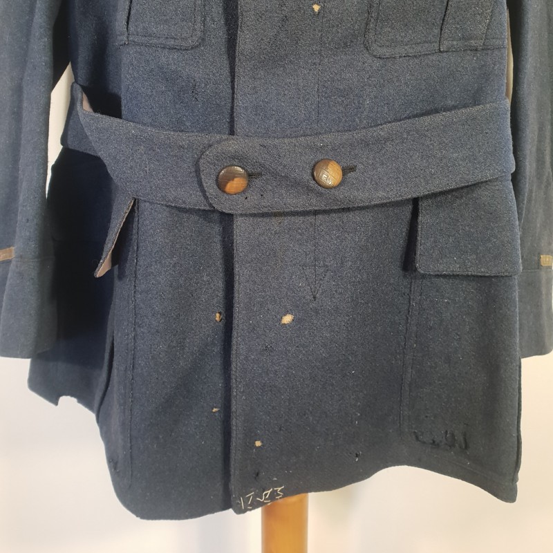 RARE !! VESTE D'UNIFORME D'ADJUDANT CHIFFRE 5 AU COL MODELE 1913 EN DRAP GRIS DE FER BLEUTE DEBUT DE LA GUERRE 1914 1918